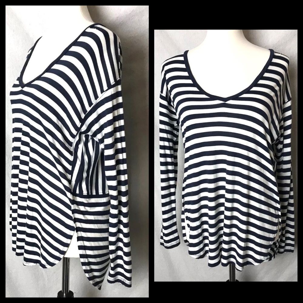 Madewell Sz XS Blue Striped Side Slit Tunic Blouse